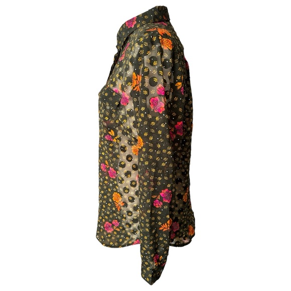 SALE! Loft Green Sheer Floral Dotted Blouse Size MP - Picture 3 of 6